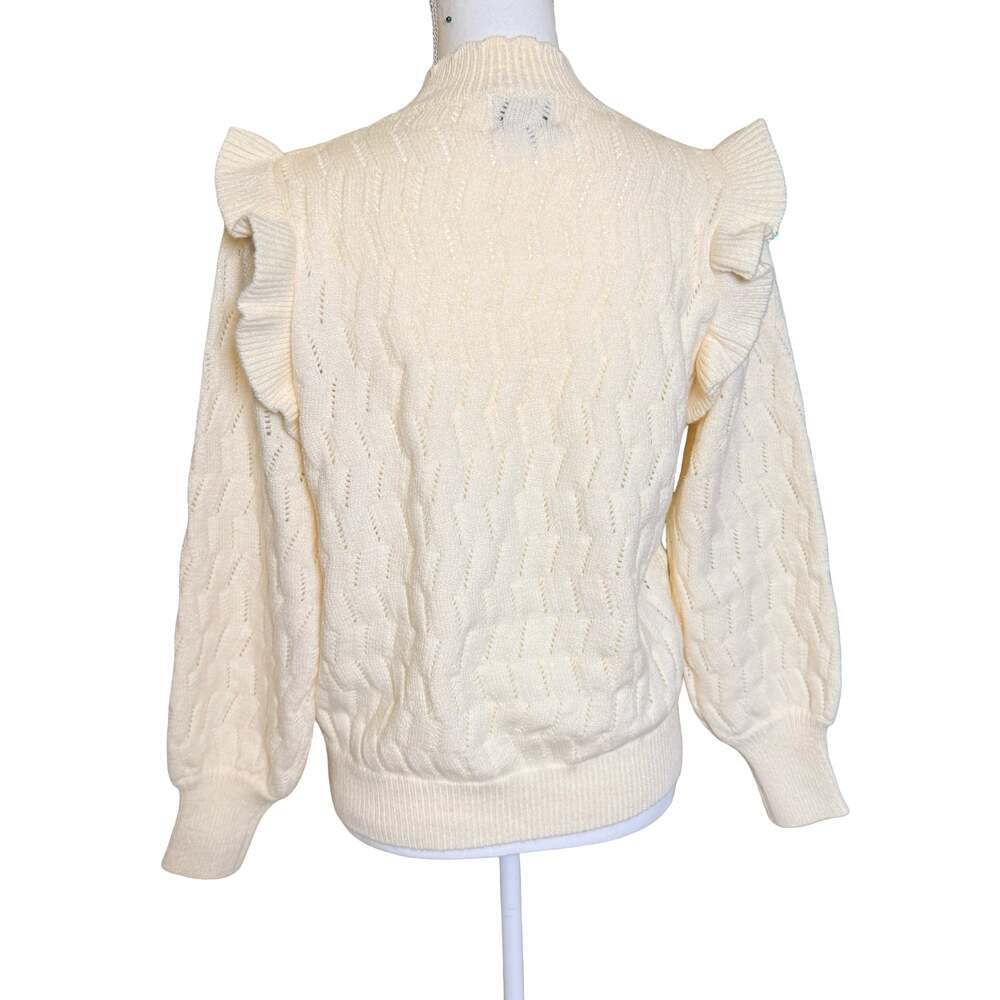 FRNCH Paris Cream Ruffle Shoulder Mock Neck Sweater Size S - Picture 4 of 8